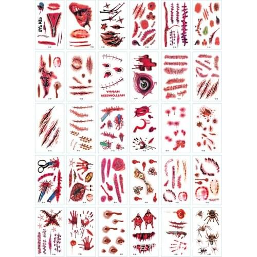 Tattoo Sticker Bloodstain Pattern Makeup Sticker Halloween Scar Zombie Temporary Party Supplies Cosplay Props Wound Disposable M