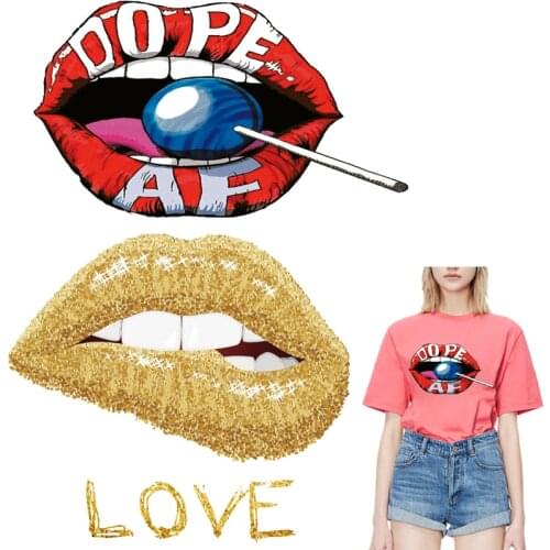 Letter Sexy Lip Patches Thermal Stickers on Clothes Iron-on Transfers for Clothing Thermoadhesive Patch Diy Applique for Jacket