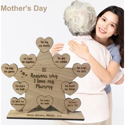 Home Decor Ornament Mothers Day Gifts Room Wooden Desktop Decorative Crafts 10 Reasons Why I Love Mothers Heart Shape Design