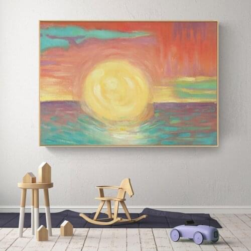 Wall Art Oil Painting Printed on Canvas Landscape Posters and Prints Abstract Sunset Ocean Wall Picture for Living Bedroom Decor