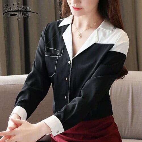 Fashion Korean Clothing 2021 Spring OL Long Sleeve Chiffon Blouse Women Elegant V-neck Spiced Shirts Blusas Ladies Tops 8476 50