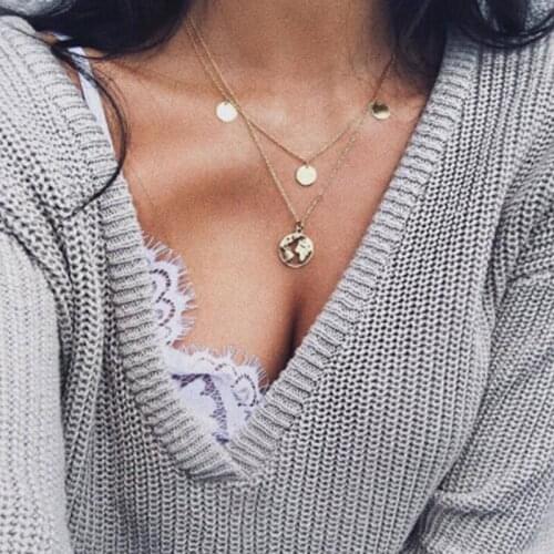 Docona Bohemia Sequins Map Charm Beaded Necklaces for Women Multilayer Necklace Chokers Colar Party Jewelry Accessories N006