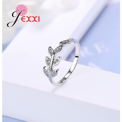 Woman Jewelry Fashion Simple Open Design Leaf Rings Personality 925 Sterling Silver Cubic Zircon Inlay Paved Female Bague Bijou