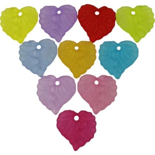 100pcs/15mm Cute Candy Color Leaf Transparent Frosted Acrylic Round Beads DIY Handmade Necklace Jewelry Making Accessories