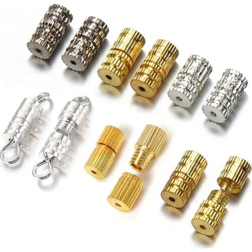 100pcs Cylinder Fasteners Buckles Closed Beading End Clasp Screw Clasps for DIY Bracelet Necklace Connectors Jewelry Making