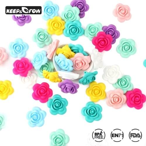 Keep&Grow 100Pcs 40mm Rose Silicone Beads Food Grade Silicone Beads Teething Beads Baby Silicone Teether DIY Teething necklace