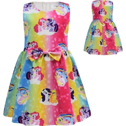 2021 Cartoon Pony Unicorn Kids Girls Cosplay Dress Princess Print Girls Princess Birthday Party Halloween Bow Decoration Dress