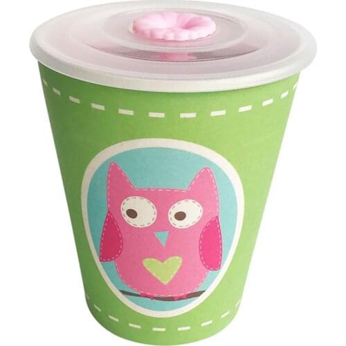260mL Kawaii Cartoon Animals Bamboo Fiber Mugs Cup with Lid for Kids Baby Children