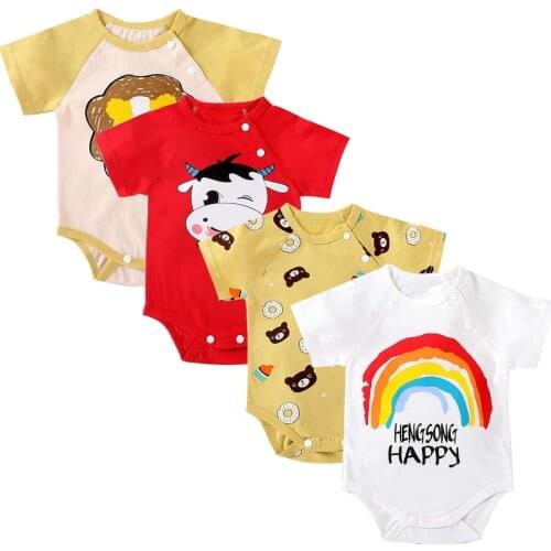 4PCS 100%Cotton Baby Boy&Girl Clothes Short Sleeve Newborn High Quality Clothing Bodysuit Clothes Cartoon Print Ropa bebe