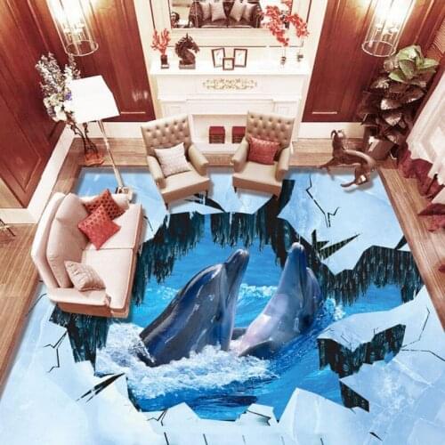 Free Shipping 3D Stereo Dolphin Love Glacier crack self-adhesive thickened bathroom kitchen lobby study bedroom wallpaper mural