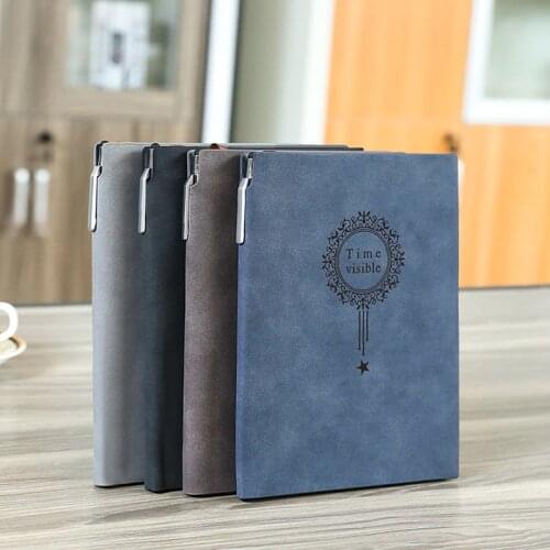 Free Make logo A5 Notebook Name Custom Leather Writing Pads Binder Black Diary Office School Supply Leader Gift with Pen Box