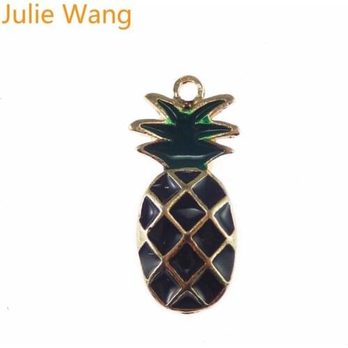 Julie Wang 5PCS Alloy Gold Base Black Enamel Pineappl Charms For Necklace Pendant Earrings Findings DIY Jewelry Making Accessory