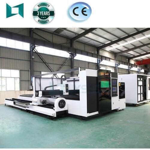 CNC metal plate and pipe laser cutter with protective cover and exchange table