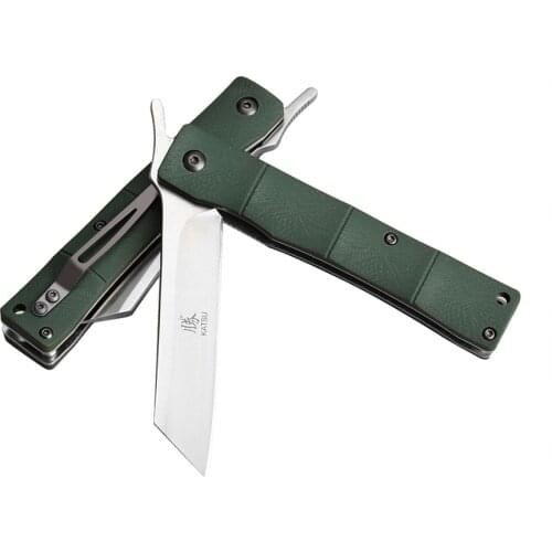 KATSU Handmade Pocket Knife D2 Steel Blade G10 Handle Folding Knife Japanese Razor with Pocket Clip For EDC Tools Defense Knives