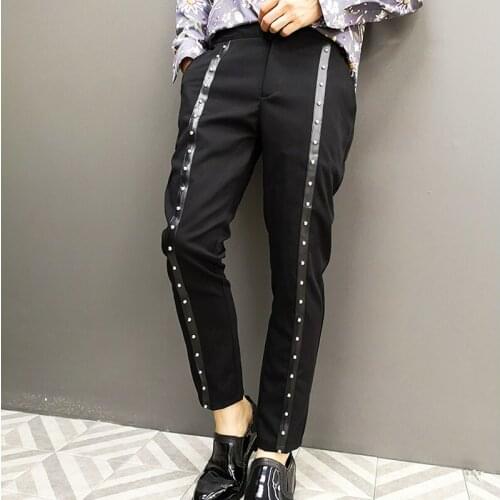 Hot 2020 New Mens Fashion Black Rivet Pencil Pants Men Hip Hop Jogger Pants Male Summer Trousers Tide Man Casual Sweatpants