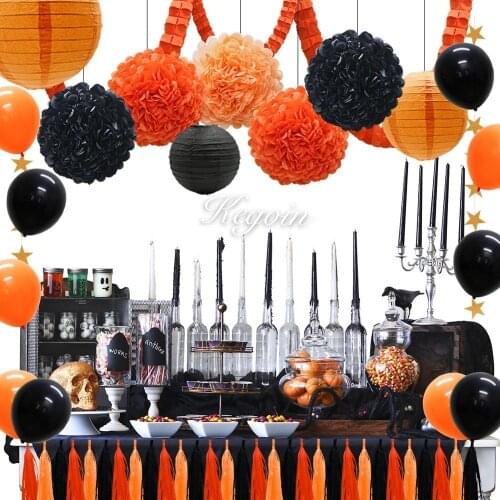 Halloween clover Garland Pom Pom flowers paper Lanterns Tassel balloons party set for Halloween decoration