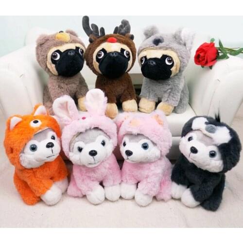 25 CM Simulation Dog SharPei Husky Toy With Hat Stuffed Puppy Toy Cosplay Pug Plush Doll Children Kids Birthday Christmas Gift