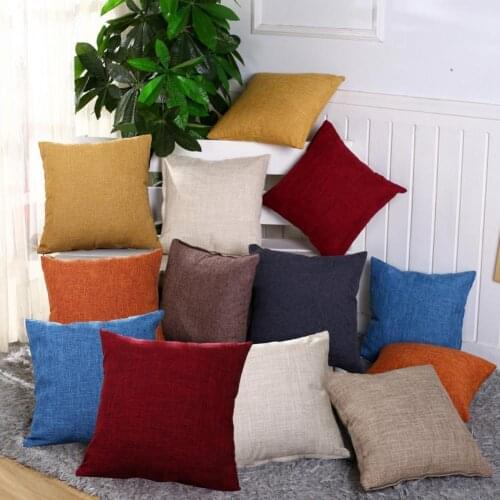 Square Linen Solid Color Soft Pillow Case Sofa Bed Cover Cushion Home Ornament