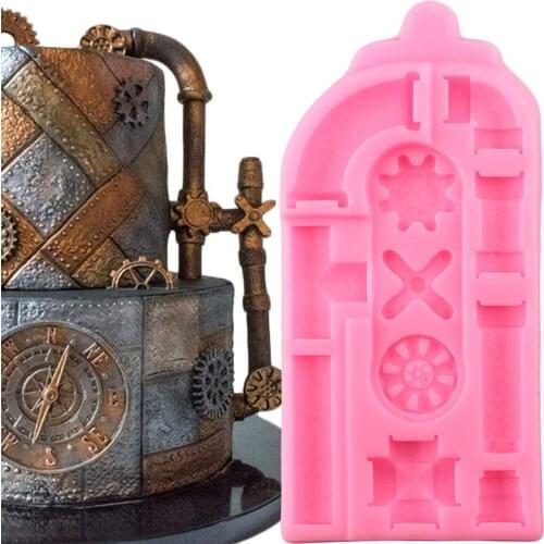 Mechanical Gear Rusty Pipes Silicone Mold Fondant Cake Decorating Tools Steampunk Cupcake Topper Candy Chocolate Gumpaste Moulds