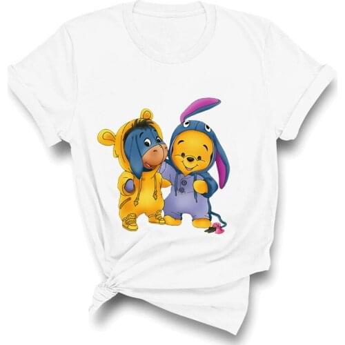 Pooh Winnie Cute Cartoon T Shirts Eeyore And Bear Best Friends Summer Women Tshirts Harajuku White Short Sleeve Girls Clothes