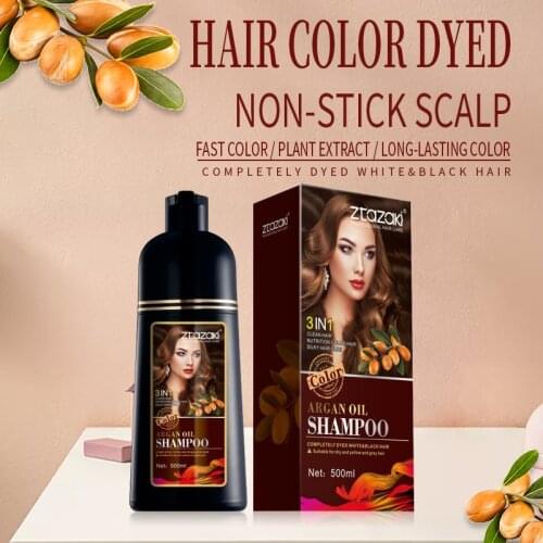 MOKERU 2pcs/Lot Argan Oil Extract Easy Using Long Lasting Permanent Dark Brown Hair Dye Shampoo For Women Gray Hair Coloring