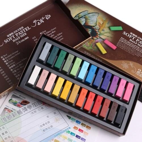 Soft Pastel Set Half Size Smooth 24 Color Chalk Pencil Crayon for Drawing Painting Lining Coloring Art School Blackboard A6885