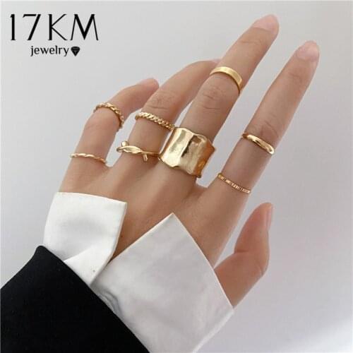 17KM Bohemian Gold Cross Wide Rings Set For Women Girls Simple Chain Finger Tail Rings 2021 NEW Bijoux Jewelry Gifts