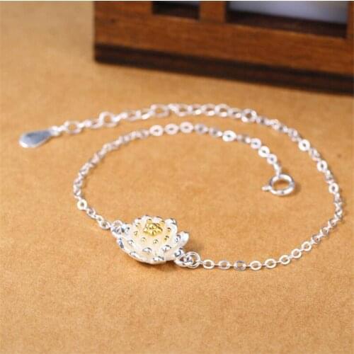 New Fashion Personality Flowers 925 Sterling Silver Jewelry National Style Lotus Beautiful Exquisite Bracelets SB240
