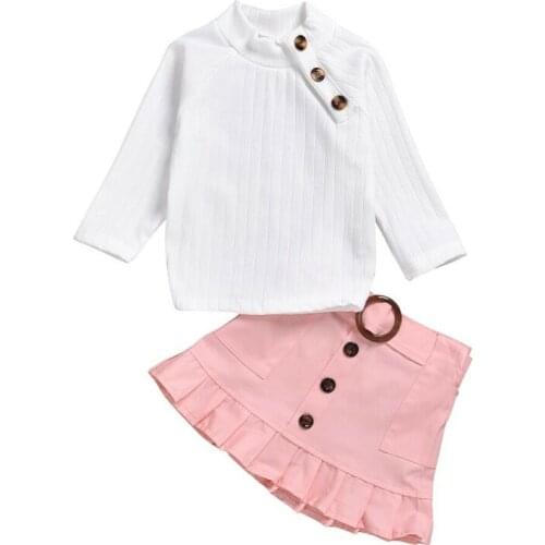 New Toddler Baby Kids Girl Winter Knit Tops Shirt+Button Mini Skirt Warm Outfits Set