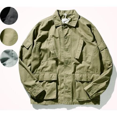 2021 Autumn Hong Kong Style Multi-pocket Tooling Jacket Mens Fashion Loose Japanese Vintage Raglan Sleeve Casual Coat Over Size