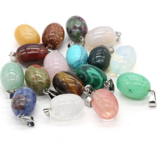 Oval Ball Natural Stone Pink Quartz Crystal Tiger Eye Opal Turquoise Charms Pendant DIY Jewelry Making Necklace Accessories