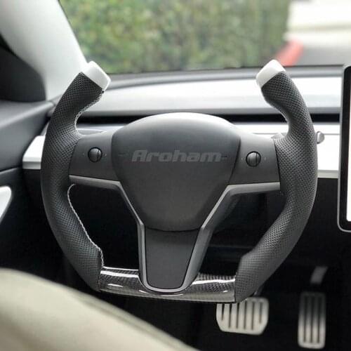 Perforated Leather Carbon Fiber Steering Wheel Customized Pilot Shape Car Accessories For Tesla Model 3 2017 2018 2019 2020 2021