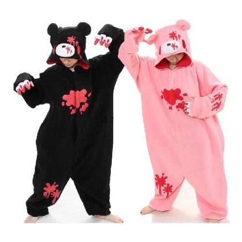 Cartoon Adults Animal Hooded Pajama Set Onesies Black Pink Violent Bear Lovers Homewear Stage Suit Women Men Sleepwear Pajamas