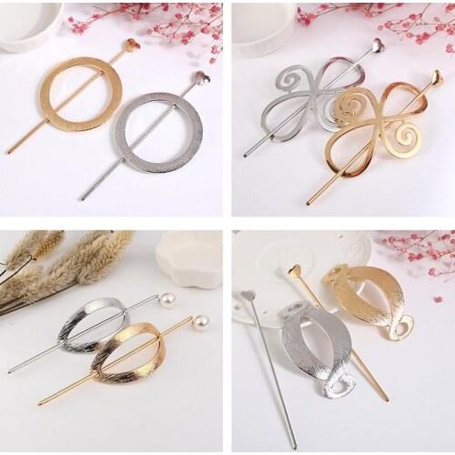 Simple Unique Geometric Bun Cuff Gold Color Hair Stick for Women Girls Ladies Bride Chic Wedding Hair Accessories Hairpin