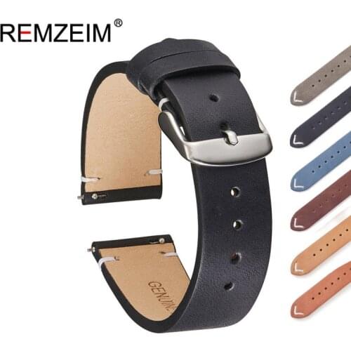 REMZEIM Genuine Leather Watchbands Bracelet Black Blue Gray Brown Cowhide Watch Strap For Women Men 18mm 20mm 22mm Wrist Band