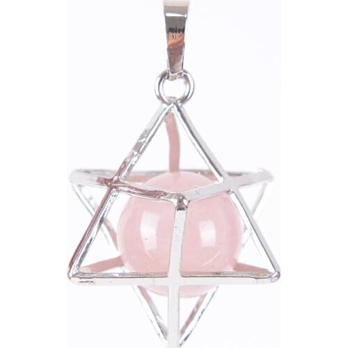 Reiki Natural Stone Merkaba Pendulum for Wicca Drowsing Hexagram Pendule Round Crystal Quartz Beads Pendants Jewelry D739-D754
