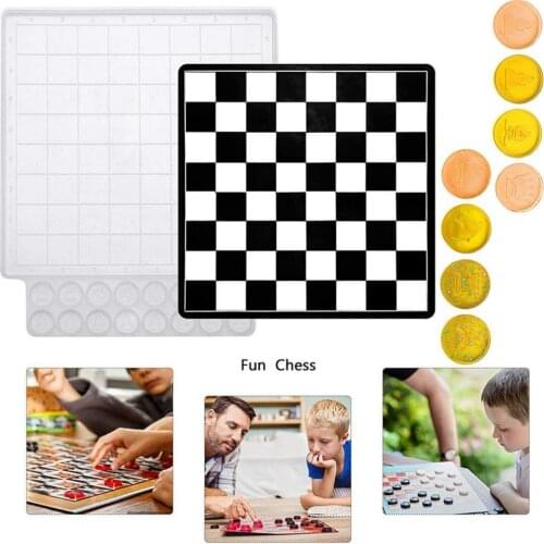 Diy Crystal Epoxy Chess Set and Checkers Game Board Resin Mold-International Checkers Toy Moulds Set mirror resin