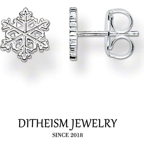 Snow Snowflake Stud Earrings, 2018 New Winter Fashion Jewelry 925 Sterling Silver Romantic Gift For Women Lover