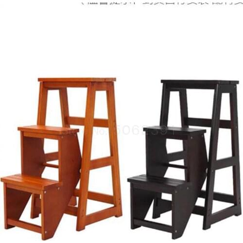 Household Ladder Bamboo-wood Ladder Stool Multi-functional Indoor Thickening Folding Double-purpose Three-step Staircase Chair C