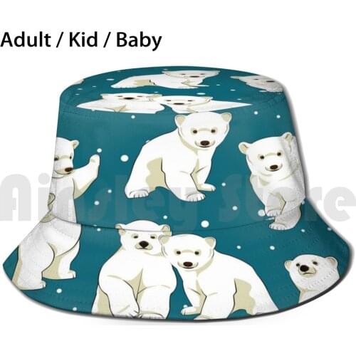 Cute Polar Bear Cubs Sun Hat Foldable UV Protection Bears Polar Bear Cubs Cute Animals Arctic White Christmas Winter Snow