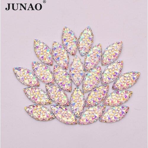 JUNAO 7x15mm 100pc AB Resin Cabochon Rhinestones Applique Horse Eye Strass Non Sewing Flat Back Stones Diamond Crystal for Dress