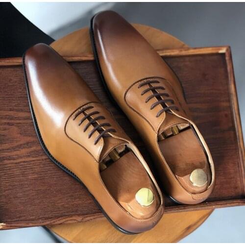 Italian retro hand-polished square scalp shoes mens formal wear business breathable derby shoes spring new Free Shipping