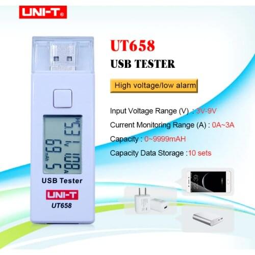 UNI-T USB Voltage Testers U Disk Doctor Chargers Voltmeter Ameter UT658 UT658B Test MAX 9V with Data Storage USB Tester Meters