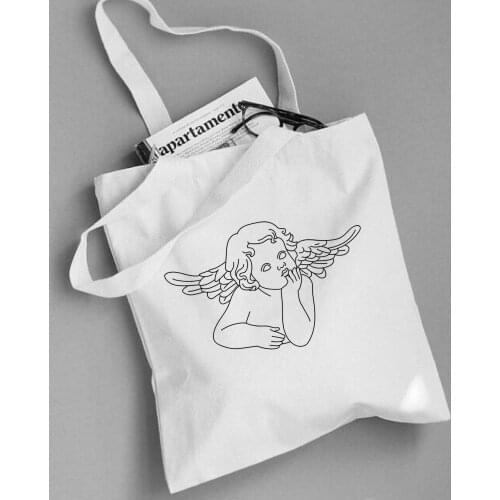 Vintage Harajuku Angel Funny Cute Feminine New Summer Cartoon Canvas Print Recycle Casual Fashion Shoulder Bags Bolsas De Mano