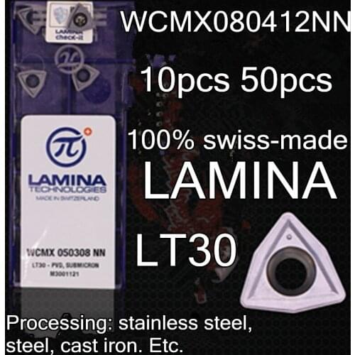WCMX080412NN-LT30 10pcs 50pcs 100pcs 100% swiss-made Lamina Carbide insert Processing: stainless steel, steel, cast iron
