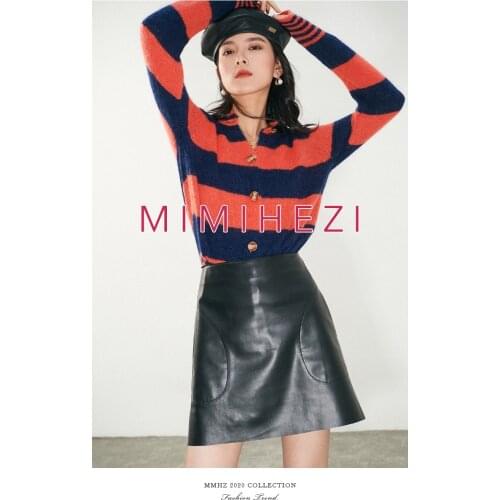 High Quakity Classic Mini Leather Skirt Women High Waist Fashion Casual Genuine Leather A-Line Skirt Ladies Streetwear New