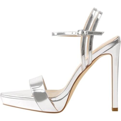 Richealnana Womens Silver Pointed Toe Ankle Strap Platform Stiletto Summer Sandals Buckle Thin Heel Concise Elegance Office