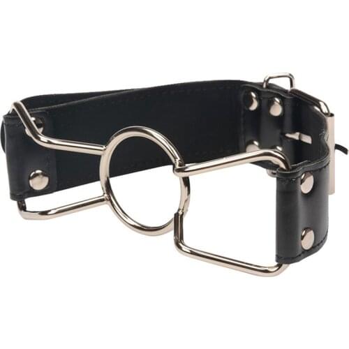 Women PU Leather&Metal Open Mouth Gag Bondage Belt O-Ring Bite Mouth Stuffed Gag Erotic Sex Accessories for Adults