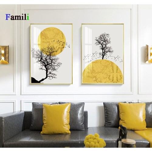 Winter Morning Sun Tree Abstract Poster Nordic Print Scandinavian Wall Art Picture Artwork Canvas Painting Simplicity Home Decor