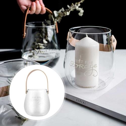 1pc Rustic Flower Jar Leather Hanging Flowerpot Glass Flower Vase with Handle